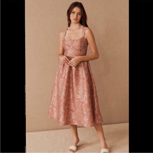 BHLDN Satin Midi Dress, Aletta/Blaine Square-neck Anthropologie 4 - Picture 14 of 16
